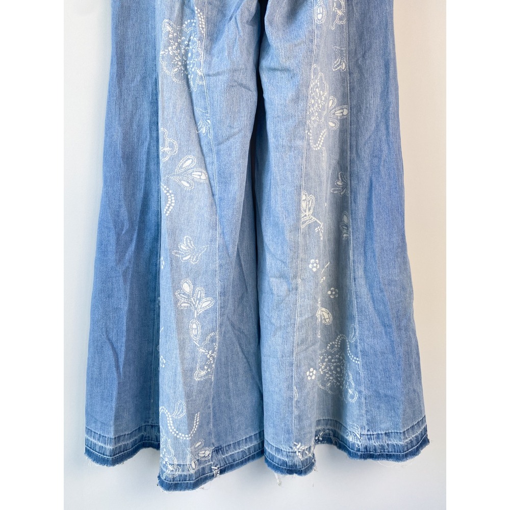 Free People We The Free Luna Extreme Flare Pants 27‎ Blue Patchwork Denim Hippie - Picture 9 of 14